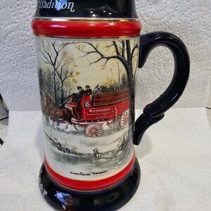 1990 Budweiser Holiday Stein Beer Mug An American Tradition Christmas Clydesdale